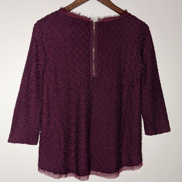 ANTHROPOLOGIE Postmark Blouse Burgundy Textured Chiffon Trim Zipper Back Office - Picture 5 of 9